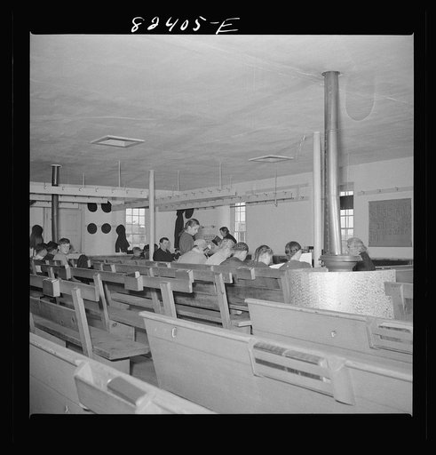 Untitled photo, possibly related to: Hinkletown, Pennsylvania (vicinity). "Deutsch school" being held in a Mennonite church