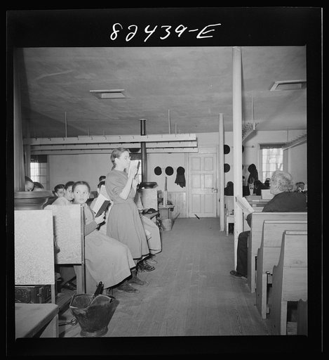 Untitled photo, possibly related to: Hinkletown, Pennsylvania (vicinity). "Deutsch school" being held in a Mennonite church
