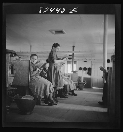 Untitled photo, possibly related to: Hinkletown, Pennsylvania (vicinity). "Deutsch school" being held in a Mennonite church
