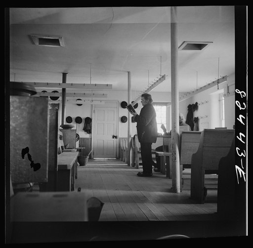 Untitled photo, possibly related to: Hinkletown, Pennsylvania (vicinity). "Deutsch school" being held in a Mennonite church
