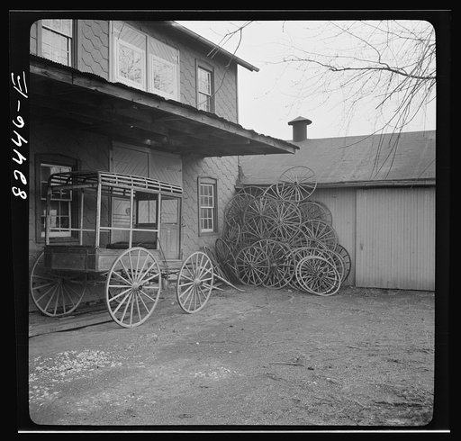 Lancaster County, Pennsylvania. Amish wagon shop yard