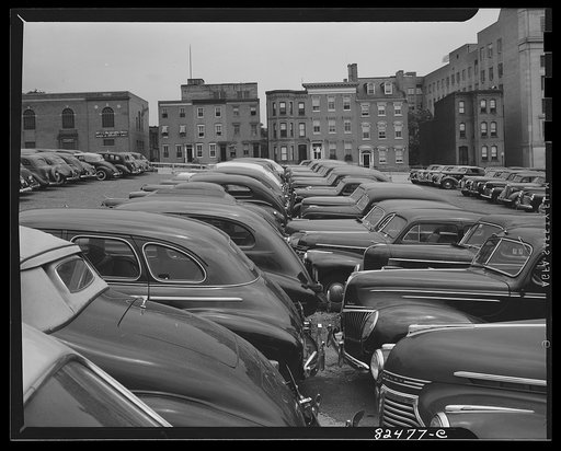 Washington D.C. Congested parking downtown after both tire and gas rationing had been put into force
