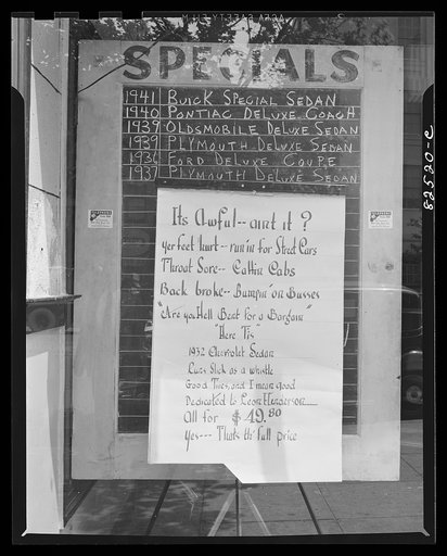 Washington, D.C. Advertisement in an automobile store on 14th Street.