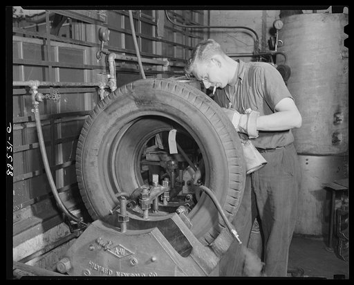Washington, D.C. Washington tire store. Tire in patch vulcanizing mould