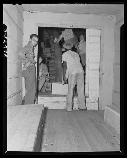 Untitled photo, possibly related to: Escambia Farms, Florida. Truck loading eggs from cooperative association for market in Miami