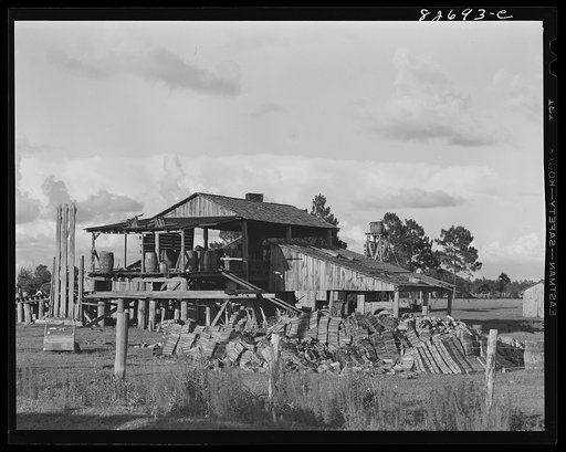 Baker, Florida. The turpentine forests are about gone, but this mill on the edge of Baker still distills the gum