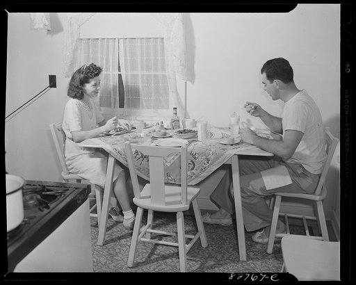 Untitled photo, possibly related to: Childersburg, Alabama. Mr. and Mrs. Smith at dinner