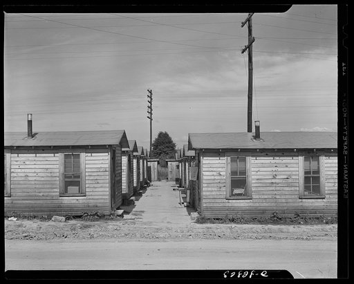 Untitled photo, possibly related to: Childersburg. Alabama. Shack village built to accomodate defense workers who each pay thirty to forty dollars a month rental