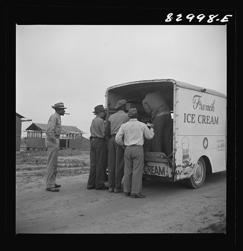 Bridgeton, New Jersey. FSA (Farm Security Administration) agricultural workers' camp. Ice cream trucks make daily trips through the camp