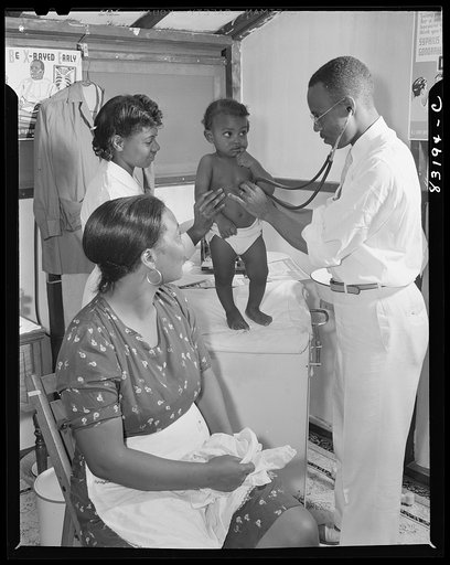Bridgeton, New Jersey. FSA (Farm Security Administration) agricultural workers' camp. The camp doctor has a large practice in Bridgeton, but also gives his time to the migrant camp, where he works to curb venereal disease, malnutrition, and general rundown conditions of health