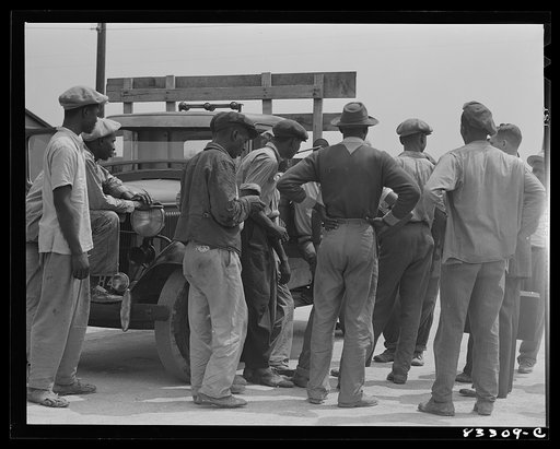 Untitled photo, possibly related to: Bridgeton, New Jersey. FSA (Farm Security Administration) agricultural workers' camp. Edward Hanby contracts for farm labor from United States employment agent