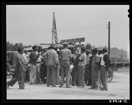 Bridgeton, New Jersey. FSA (Farm Security Administration) agricultural workers' camp. Edward Hanby contracts for farm labor from United States employment agent