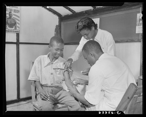 Bridgeton, New Jersey. FSA (Farm Security Administration) agricultural workers' camp. Taking blood for Wasserman test