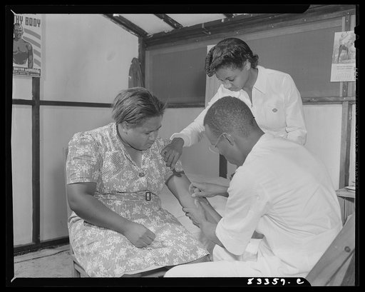Untitled photo, possibly related to: Bridgeton, New Jersey. FSA (Farm Security Administration) agricultural workers' camp. Taking blood for Wasserman test