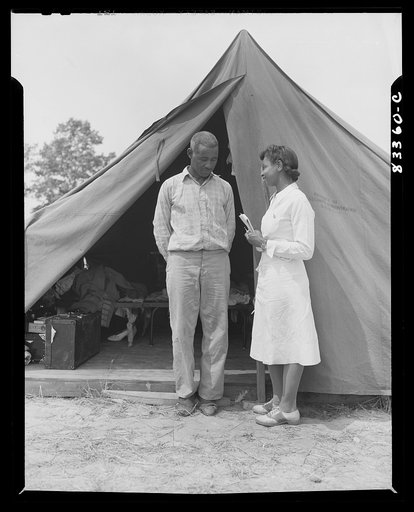 Bridgeton, New Jersey. FSA (Farm Security Administration) agricultural workers' camp. The camp nurse making a call