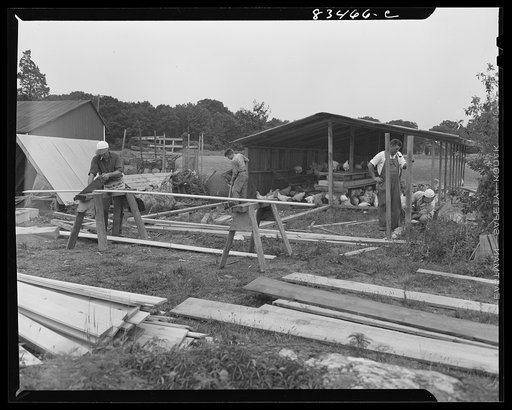 Newport, New Jersey (vicinity). Enlarging a chicken coop on the farm of John Hanby