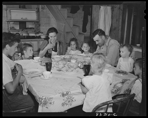Untitled photo, possibly related to: Fort Kent, Maine (vicinity). Dinner on the Daigle farm