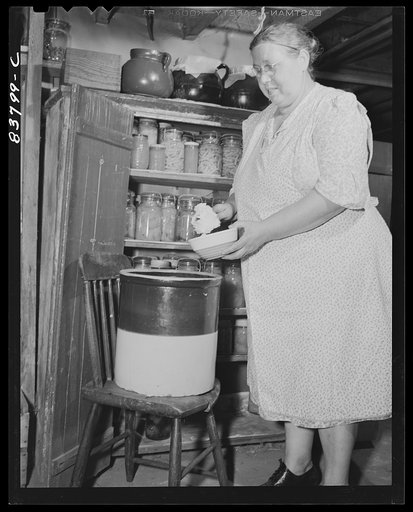 Untitled photo, possibly related to: Hartford, Connecticut (vicinity). Polish farmer's wife with lard made from a home-fed pig