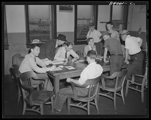 Richwood, West Virgninia. The mayor's office was used as a recruiting hall for the FSA (Farm Security Administration) supervised labor migration