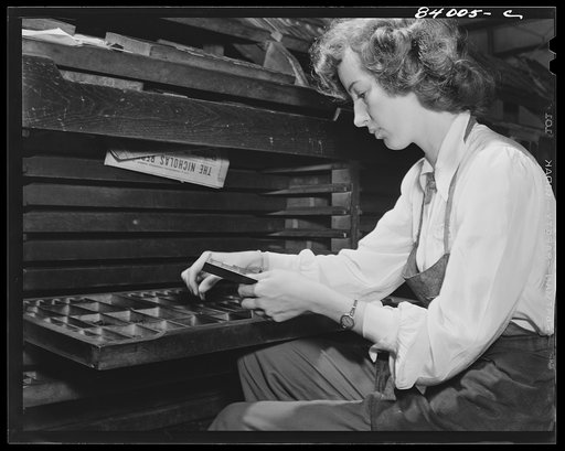Richwood, West Virginia. Louise Thompson, printer's devil on the Nicholson Republican newspaper