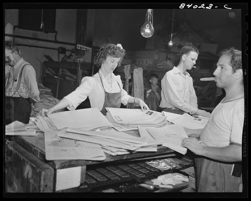 Untitled photo, possibly related to: Richwood, West Virginia. Louise Thompson, printer's devil on the Nicholson Republican newspaper