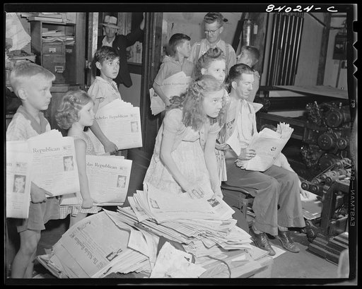 Untitled photo, possibly related to: Richwood, West Virginia. Getting out the weekly newspaper