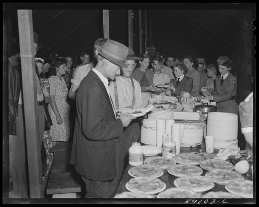 Batavia, New York. The Red Cross feeding farm laborers who have just arrived from Richwood, West Virginia.