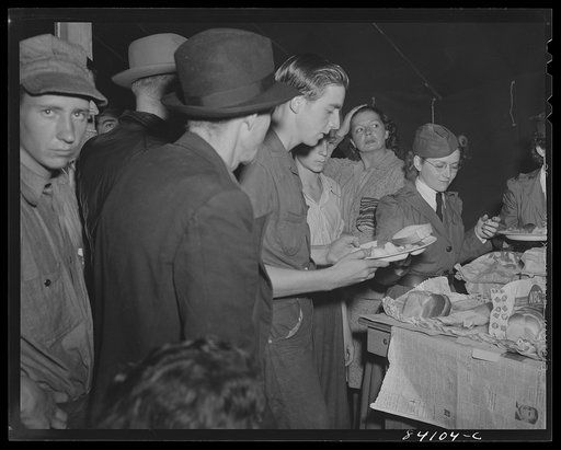Batavia, New York. The Red Cross feeding farm laborers who have just arrived from Richwood, West Virginia.