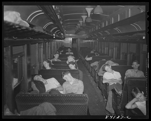 Farm workers from West Virginia en route to upper New York state to work in the harvest
