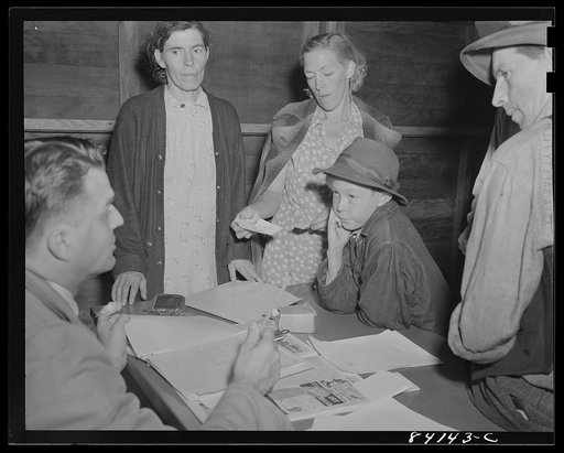Batavia, New York (vicinity). Elba FSA (Farm Security Administration) farm labor camp. West Virginia folks applying for work at the United States employment service