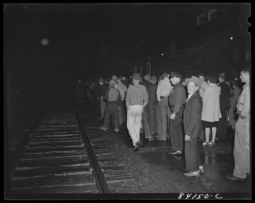 Untitled photo, possibly related to: Batavia, New York. West Virginia migrants arriving in a drizzling rain