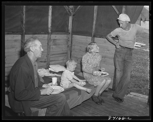 Untitled photo, possibly related to: Batavia, New York. Elba FSA (Farm Security Administration) farm labor camp. The Friend family at home in their tent
