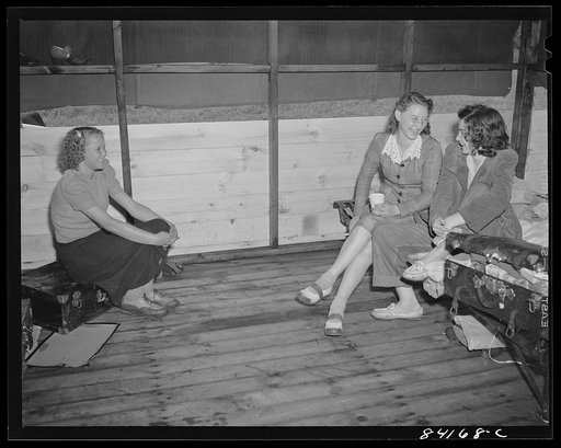 Batavia, New York. Elba FSA (Farm Security Administration) farm labor camp. Girls from Richwood, West Virginia in their tent home