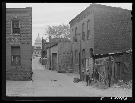 Dingman Place, N.E. with Capitol dome in background. Negro tenements; four small rooms rent for fifteen dollars per month. Water and privy in yard