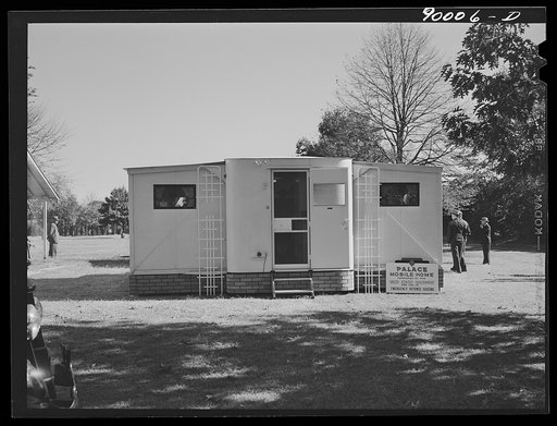 Untitled photo, possibly related to: Palace mobile home. Expansion trailer for emergency defense housing demonstrated in Washington tourist camp. Washington, D.C.