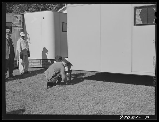 Untitled photo, possibly related to: Palace mobile home. Expansion trailer for emergency defense housing demonstrated in Washington tourist camp. Washington, D.C.