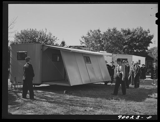 Palace mobile home. Expansion trailer for emergency defense housing demonstrated in Washington tourist camp. Washington, D.C.