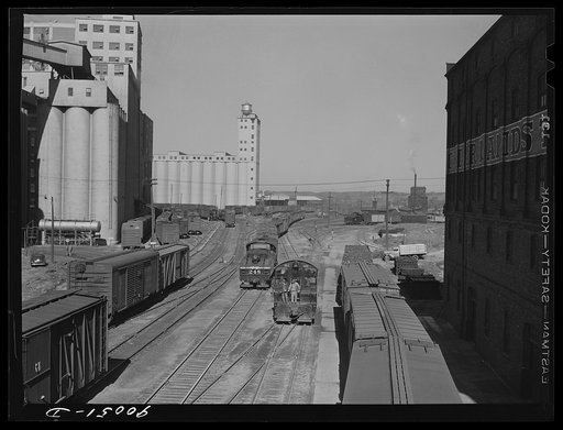 Grain elevators and flour mill, freight yards. Cedar Rapids, Iowa