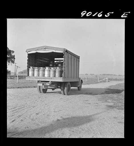Milk truck leaving Two Rivers co-op in the morning. A FSA (Farm Security Administration) project. Waterloo, Nebraska