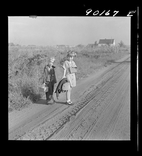 Children of Two Rivers, FSA (Farm Security Administration) project, going to school. Waterloo, Nebraska