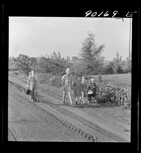 Children of Two Rivers, FSA (Farm Security Administration) project, going to school. Waterloo, Nebraska