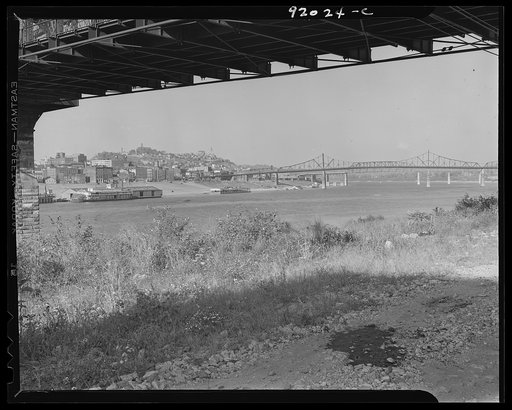 Cincinnati, Ohio. Waterfront showing numerous business houses: the Colter Wholesale Grocers, the King Bag Company, the Queen City Wallpaper Company and others