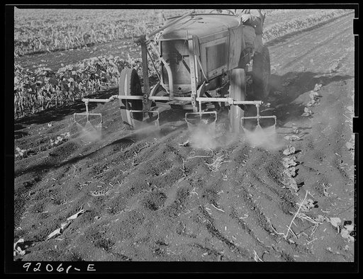 Untitled photo, possibly related to: Motor-driven sprayer machine used on large farms to feed beans through leaves and kill white fly. Around Lake Okeechobee, Florida