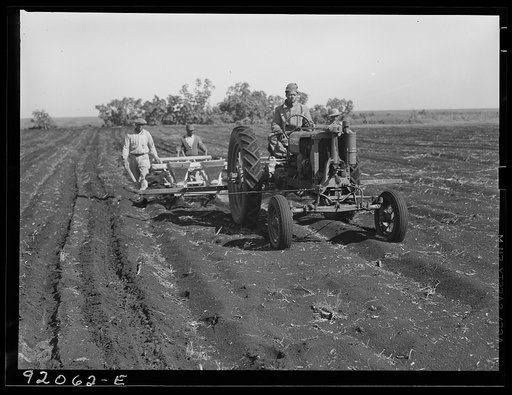 Untitled photo, possibly related to: Tractor-driven combination bean planter and fertilizer used on large tracts of farmlands around Lake Okeechobee, Florida
