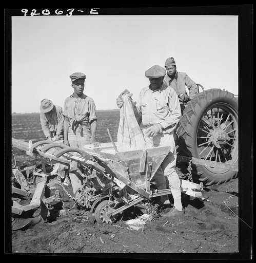 Untitled photo, possibly related to: Dumping bag of fertilizer into combination bean planter and fertilizer machine used on large farming areas around Lake Okeechobee, Florida