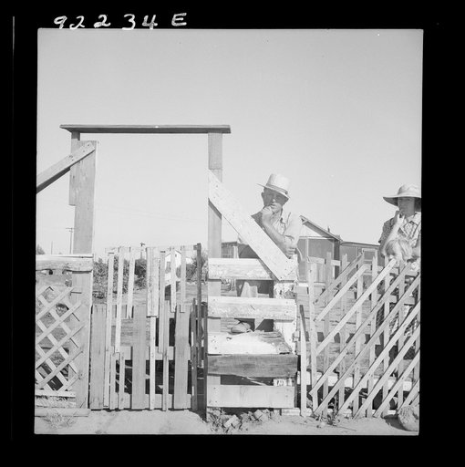 Untitled photo, possibly related to: Highway City, California, near Fresno. See general caption. Family from Oklahoma; have been in California for six years, have been migratory workers now on Works Progress Administration (WPA) from which they may be cut off at the opening of the 1939 harvest. Thei