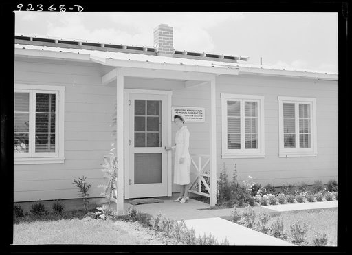 Untitled photo, possibly related to: Tulare County, California. Farm Security Administration (FSA) camp for migratory agricultural workers at Farmersville. Resident nurse and clinic building of Agricultural Workers' Health and Medical Association