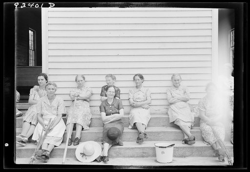 Untitled photo, possibly related to: Women assembled at Wheeley's Church near Gordonton, North Carolina, to clean up church and grounds on annual cleaning up day