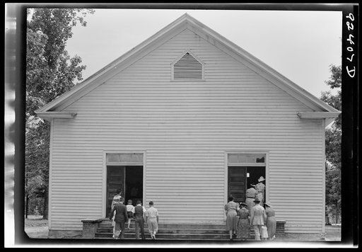 Untitled photo, possibly related to: Congregation entering church. Wheeley's Church. Person County, North Carolina