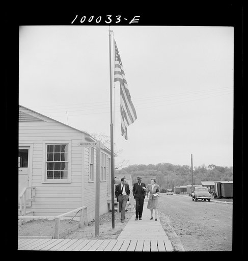 Untitled photo, possibly related to: Arlington, Virginia. FSA (Farm Security Administration) trailer camp project. Outside the clinic in the community building